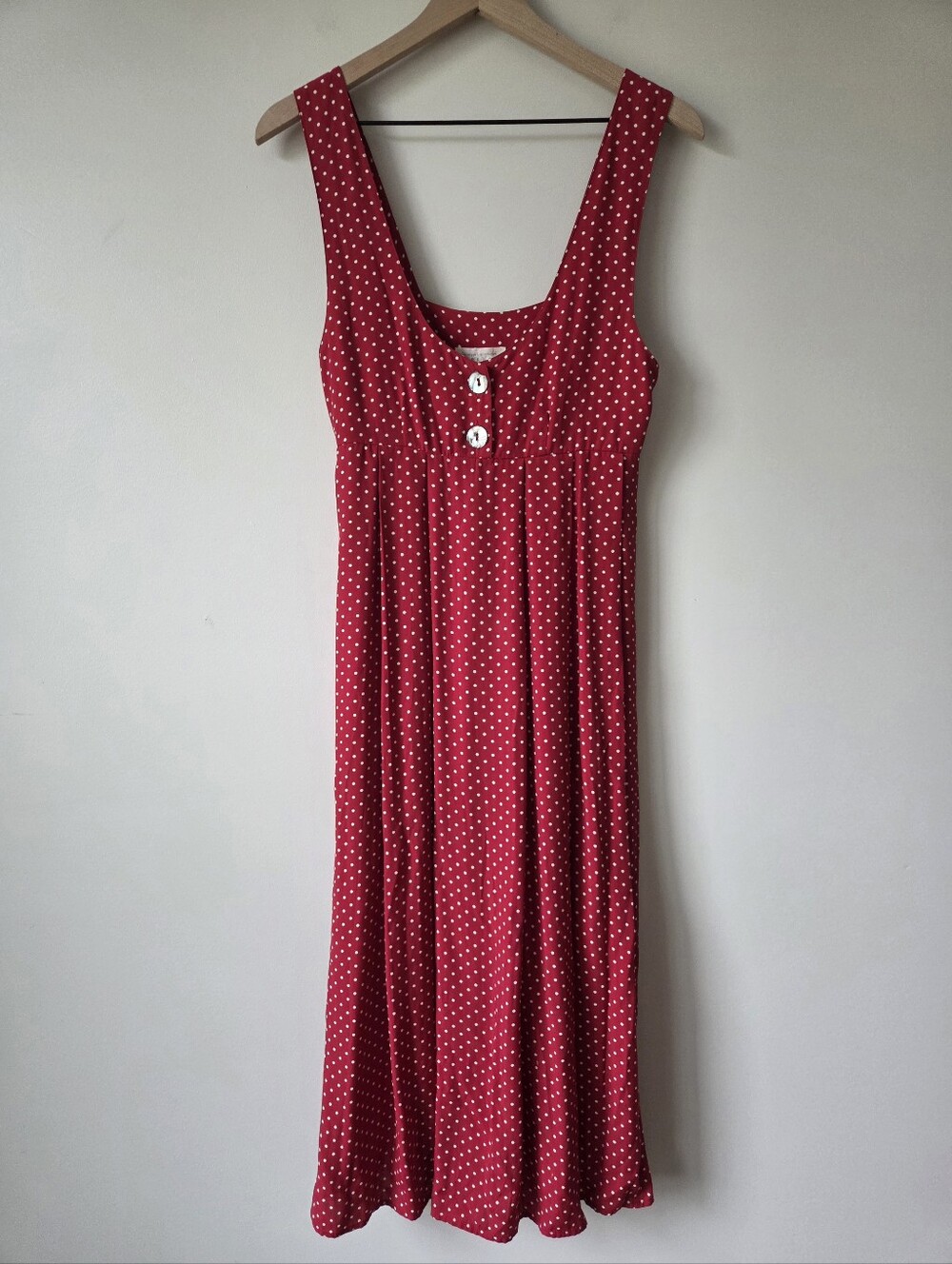 Vintage Express Red White Polka Dot Rayon Maxi Dress Womens Size Petite XS